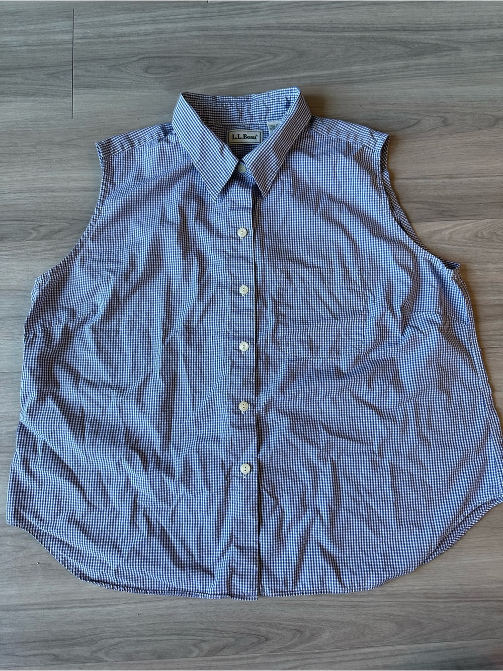 L.L.Bean Blue Gingham Sleeveless Button-Down Shirt Tank Top Womens XL